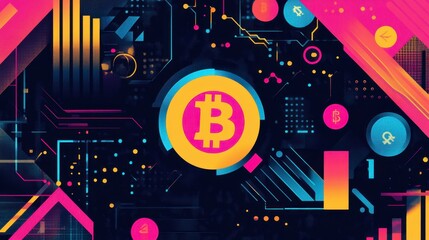 Bitcoin Cryptocurrency Circuit Board Neon Abstract Art