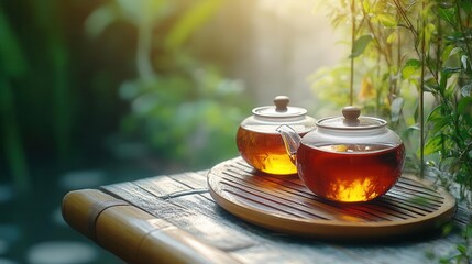 A serene tea ceremony in nature, with focus on mindfulness, connection to the earth, and peace Wellness, Tea ritual, nature, mindfulness