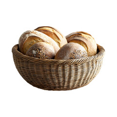 Handcrafted Pottery Bread Baskets with Freshly Baked Bread Isolated on Transparent Background