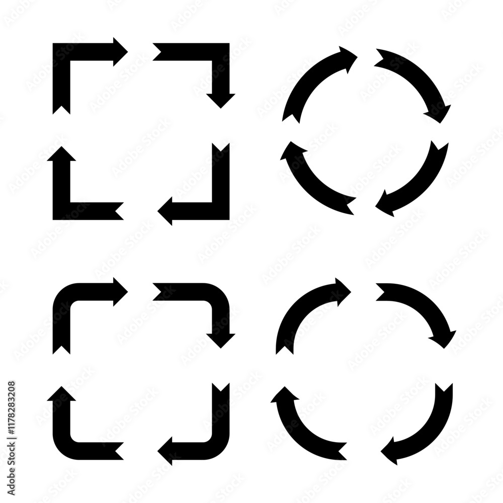 Poster arrow icon set. circular motion arrows. directional vector symbols. minimalist arrow shapes.