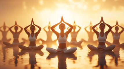 A serene yet powerful depiction of a yoga demonstration, performed by athletes from various cultures, symbolizing balance, strength, and unity in diversity.  