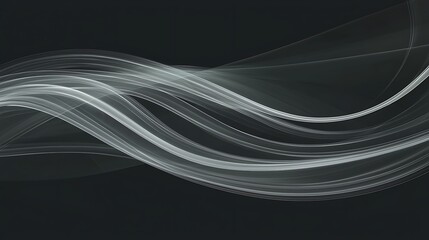 Obraz premium Abstract grayscale flowing wave lines on dark background.