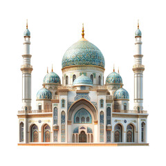 Islamic Art Exhibition Building with Dome Isolated on Transparent Background