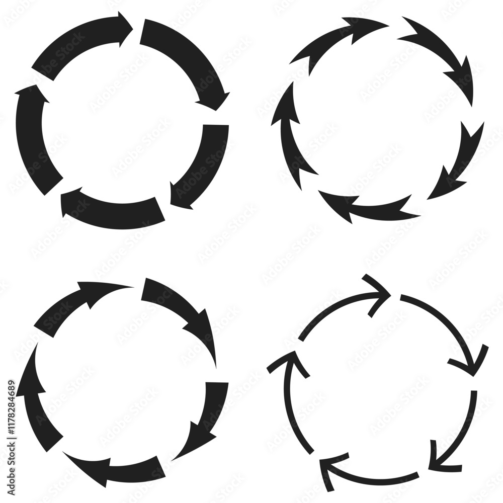 Poster circular process flow. rotating arrows symbol. curved motion icon. minimal vector graphic.