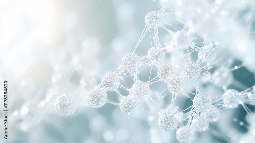 Poster Abstract 3D rendering of interconnected spheres, resembling a molecule or network.