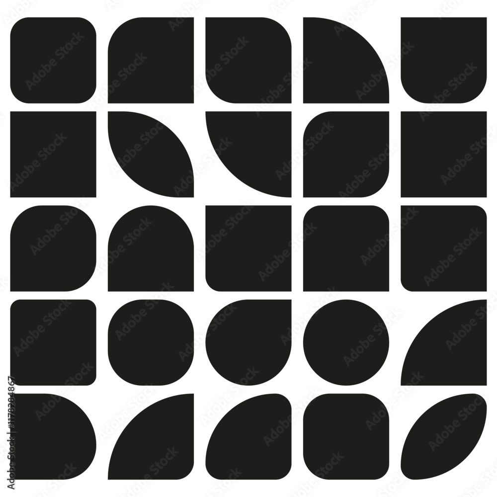 Poster geometric tile shapes. minimalistic black grid. rounded square forms. vector illustration.