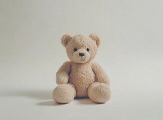 Obraz premium Photo of a cute teddy bear sitting on a white background, facing the camera. 