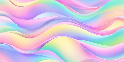 Fototapeta premium Abstract colorful background with soft, wavy patterns flowing horizontally. Vibrant pastel colors, including pink, blue, purple, green, and yellow, blend smoothly with a gradient effect.