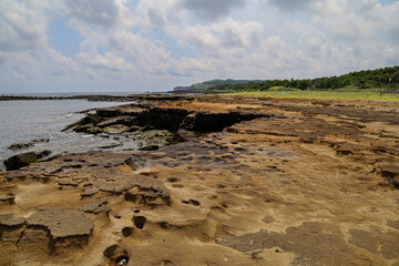 해안가에서 바라보는 바다 풍경 제주 서귀포시 대정읍 상모리 사람발자국과 동물발자국 화석 산지