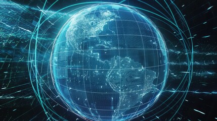 Obraz premium Exploring Global Information with Internet Technology on Notebook
