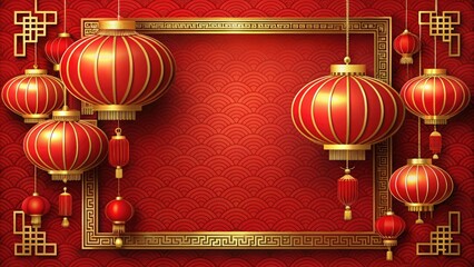 Chinese New Year Background, Lantern Festival, Red & Gold Pattern, Festive Border, Chinese Brushstrokes, Holiday Wallpaper, Celebration Design