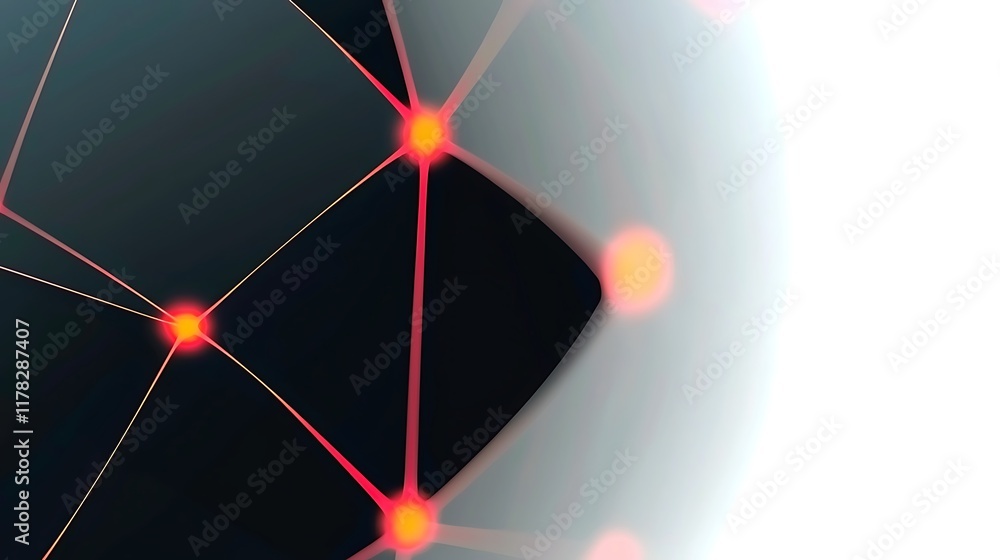 Poster abstract network connection with glowing nodes and lines on dark background.