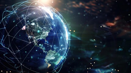 Obraz premium Exploring Global Information with Internet Technology on Notebook