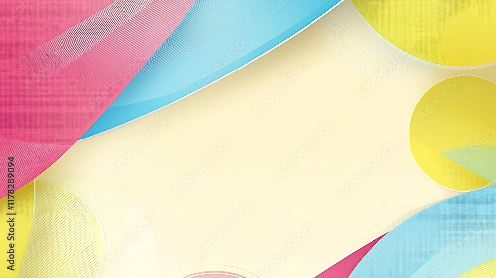 Poster abstract pastel background with overlapping colorful shapes and copy space.