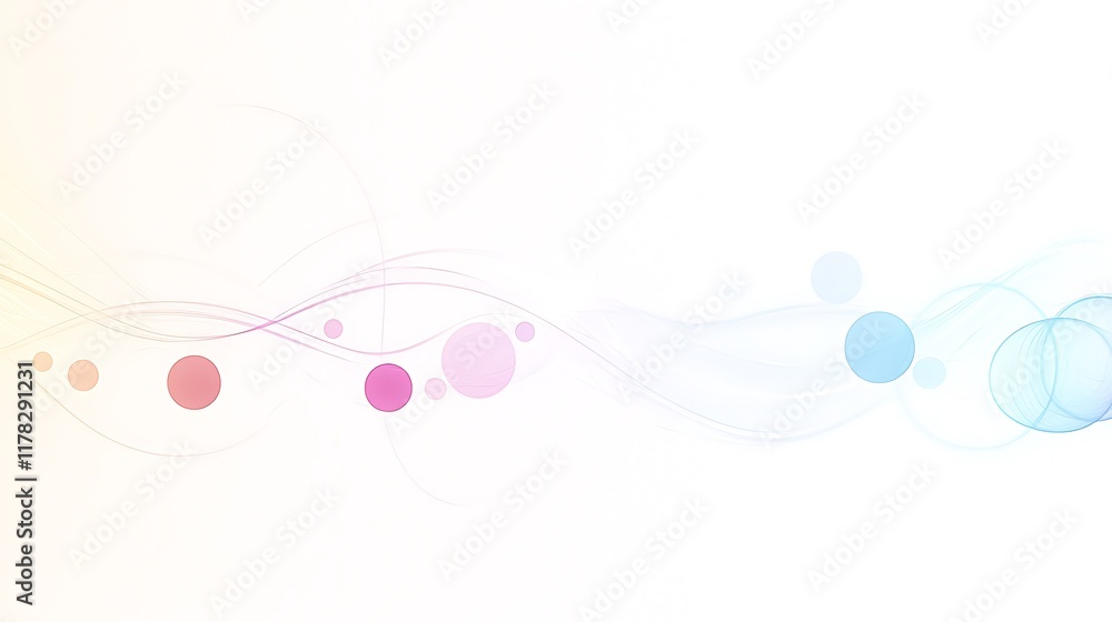 Poster abstract pastel wave background with flowing lines and translucent circles.