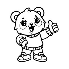 fun cute panda wear sweater with thumbs up cartoon character isolated drawing line art style sketch classic vintage design illustration