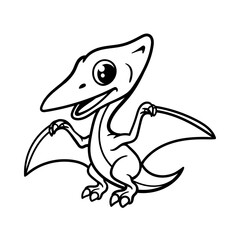 fun pterodactyl dinosaur cartoon character isolated drawing line art style sketch classic vintage design illustration