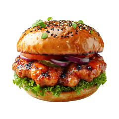Korean Fried Chicken Burger Isolated on Transparent Background