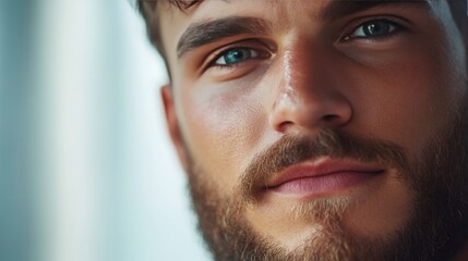 Obraz premium Close-up Portrait of a Handsome Man with Blue Eyes and a Beard