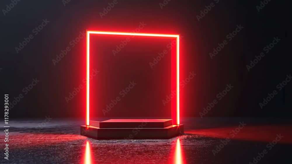 Poster illuminated red frame on dark background glowing visual experience