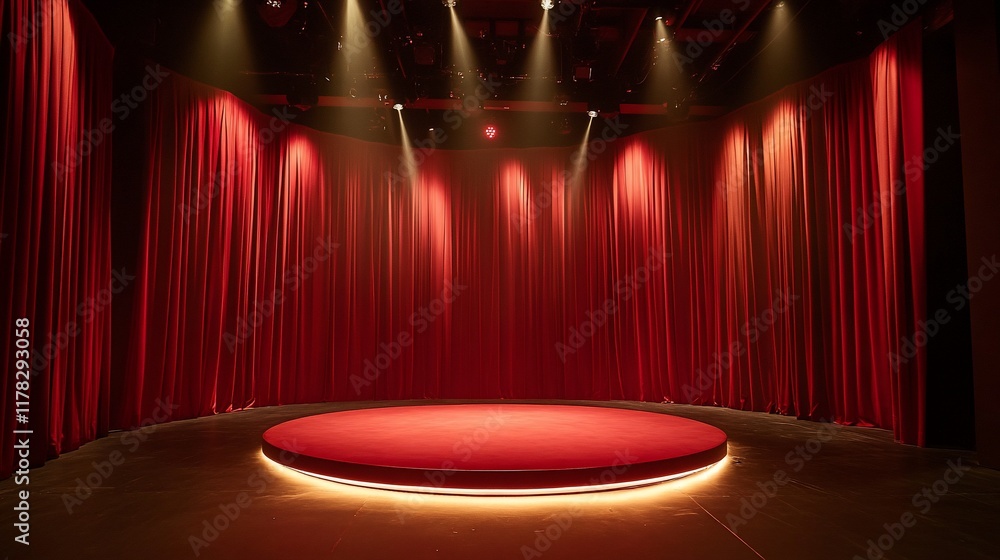 Poster empty stage with red curtains and spotlights. (2)