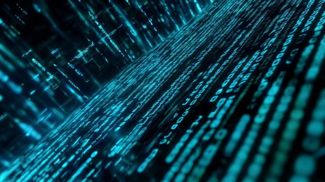Digital Data Streams Mesmerizing Visuals of Binary Code and Technology in Abstract Blue Tones
