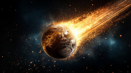 Obraz premium Fiery Comet Impacting Earth 