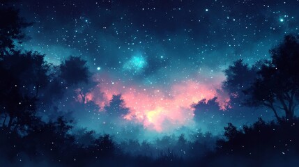 Fototapeta premium Enchanted Forest Under a Starry Night Sky