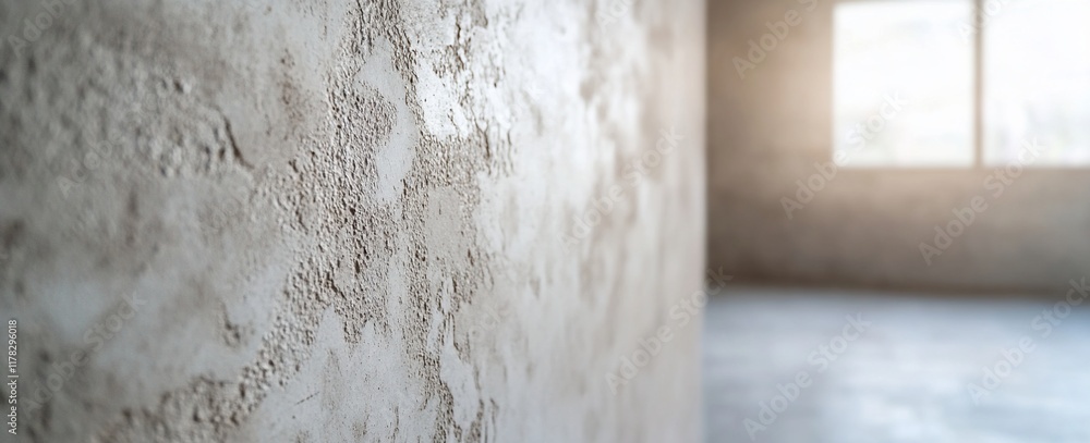 Leinwandbilder close-up of textured wall in an empty room with windows.