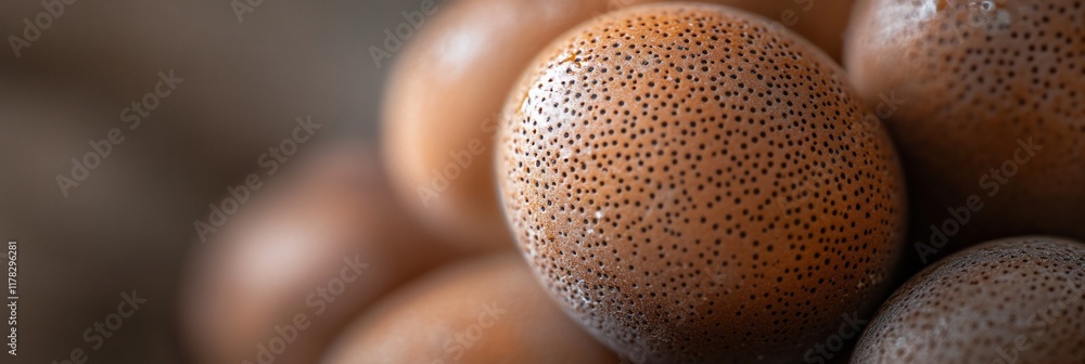 Poster Close-up of a cluster of small, round, textured objects with a light brown hue.