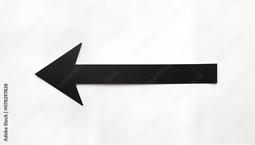 Poster Simple black arrow points left on white background. Minimalist design for direction or navigation. Suitable for graphic design, presentations or any visual guide.