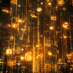 Fototapeta premium Abstract 3D Golden Data Stream Background