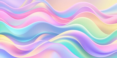 Fototapeta premium Abstract colorful background with soft, wavy patterns flowing horizontally. Vibrant pastel colors, including pink, blue, purple, green, and yellow, blend smoothly with a gradient effect.