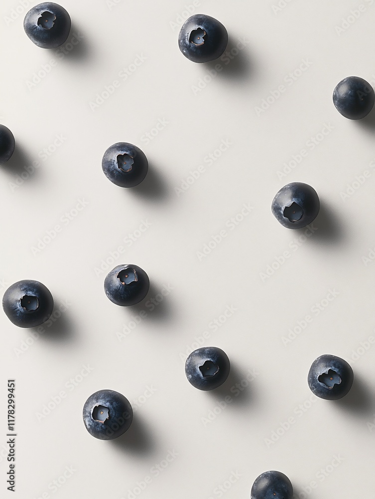 Poster blueberries arranged in a pattern on a white background.