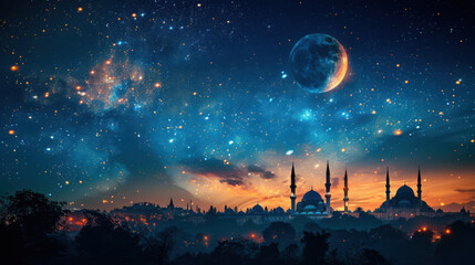 Naklejka premium night sky and moon