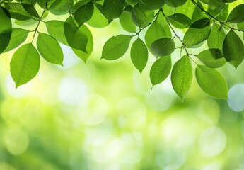 Naklejka premium Fresh Green Leaves with Soft Focus Background in Natural Setting