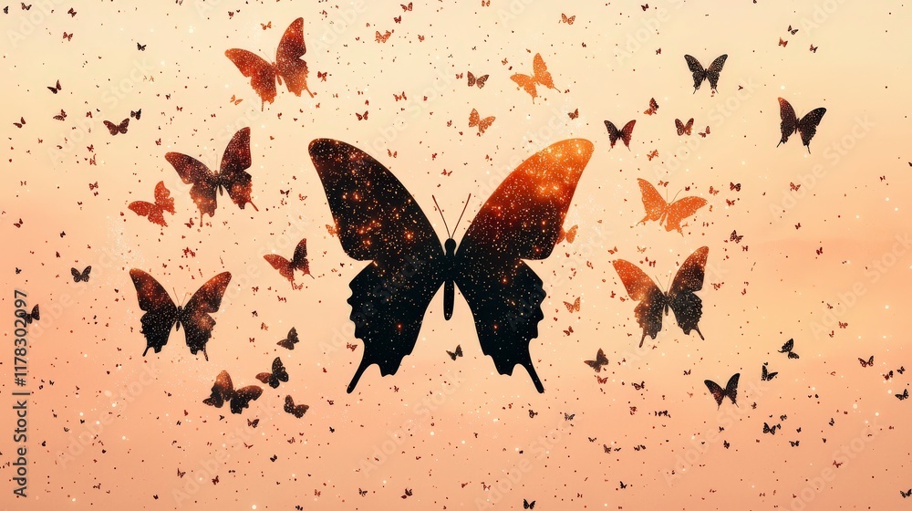Poster enchanting butterflies in vivid colors against a soft gradient background