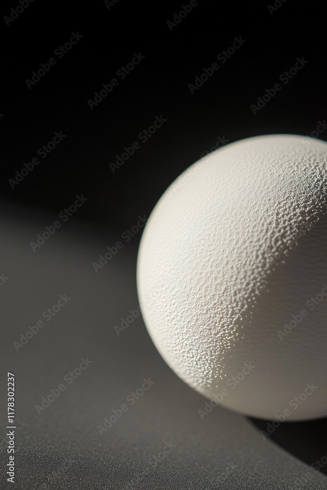 Aufkleber close-up of a textured white sphere on a dark background, illuminated by a single light source.