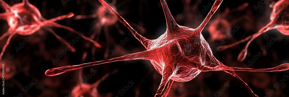 Aufkleber microscopic view of red neurons, intricate network of nerve cells.