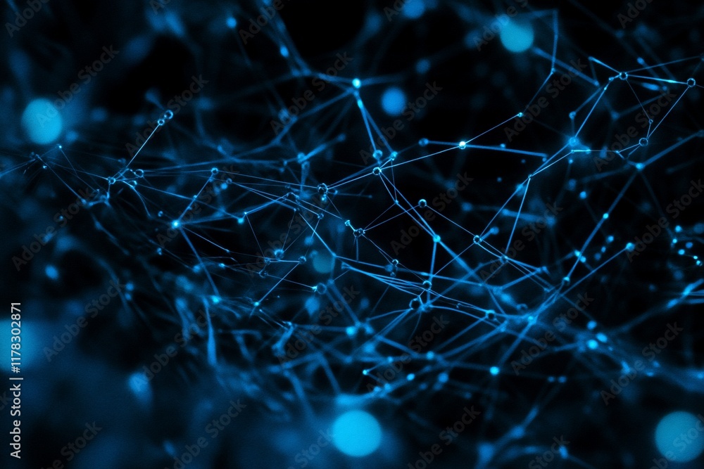 Aufkleber abstract blue glowing plexus network background.