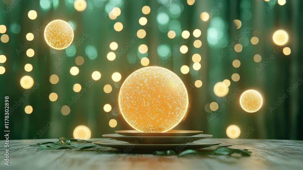 Poster floating luminous orbs with sparkling glow in a mystical forest setting at night