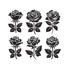 Set of roses silhouettes collection vector art design isolated on a white background