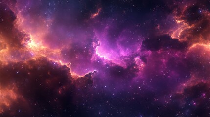 Fototapeta premium A vibrant cosmic scene showcasing a nebula with shades of purple, blue, and orange, filled with stars and swirling clouds of gas.
