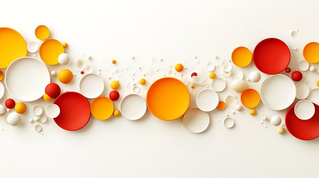 Abstract orange red and white spheres and circles design