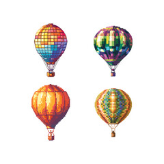 Hot air balloon pixel art design vector template illustration