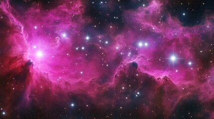 Fototapeta premium A vibrant cosmic scene featuring pink and purple nebulae filled with stars, showcasing the beauty of deep space.