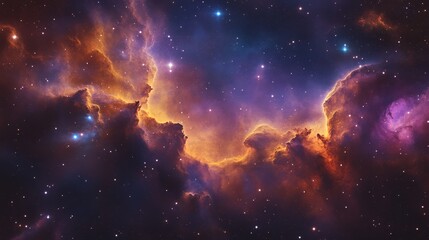 A vibrant cosmic nebula filled with swirling colors, stars, and gas, depicting the beauty of deep space.