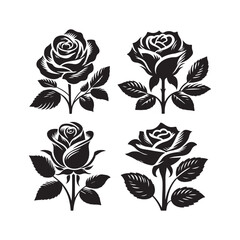 Set of roses silhouettes collection vector art design isolated on a white background