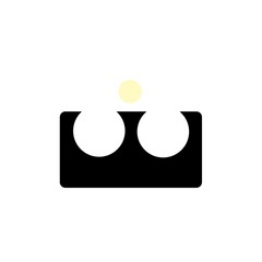 Abstract minimalist design featuring a yellow circle and black shapes