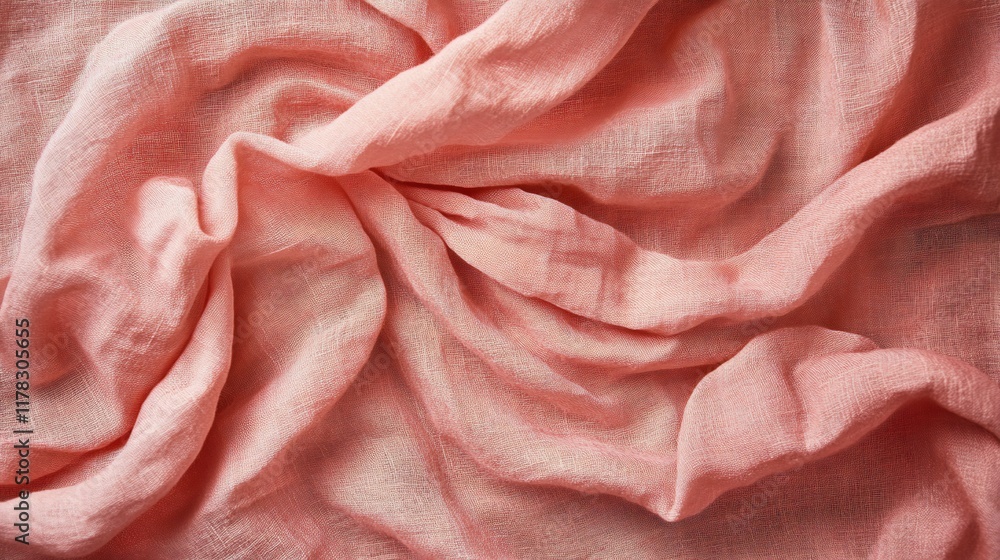 Poster Close-up of soft, peach-colored fabric with wrinkles and folds, creating a textured background.